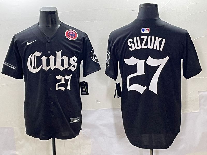 Men 2025 Chicago Cubs #27 Suzuki Black Five generations Joint Name Nike MLB Jersey style 10
